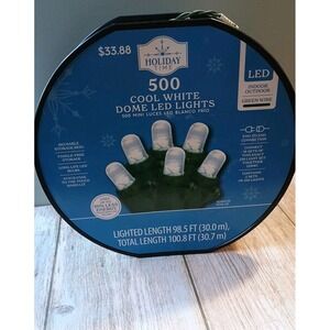 Holiday Time 500 Cool White LED Dome Christmas Lights with Green Wire 100.8ft L